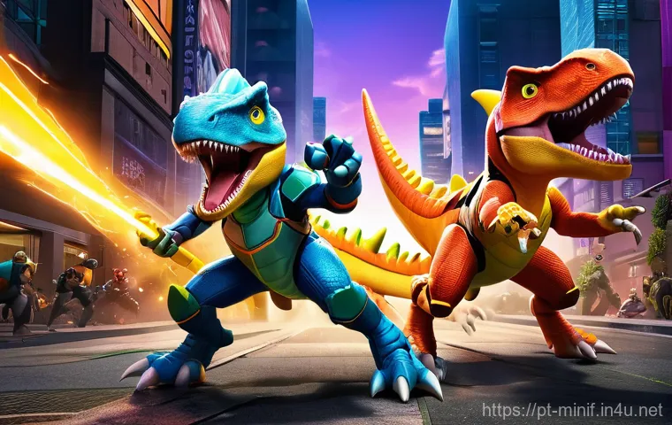 미니특공대 시즌1과 시즌2 비교 - **Dynamic Dino-Powered Combat**
A high-quality 3D animated scene of the Mini Force heroes (Volt,...