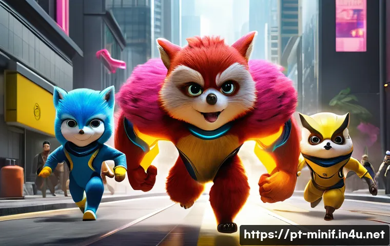 미니특공대 글로벌 방영 현황 - A dynamic, full-body shot of the Mini Force team (Volt, the blue squirrel; Lucy, the pink fox; Max, ...