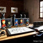 미니특공대 제작자 레드브릭스 히스토리 - Photorealistic cinematic scene of a small Brazilian animation studio in São Paulo during its early f...